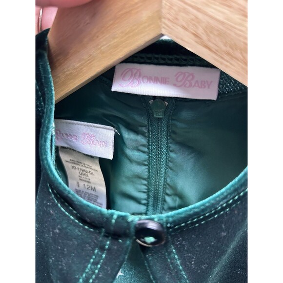 Bonnie Baby Girls 12 Month Christmas Dress + Shrug Green Velvet Nutcrackers Bow - Picture 5 of 9